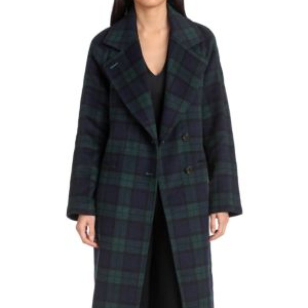 Avec Les Filles Double face Black Watch Tartan Raglan wool blend coat size S